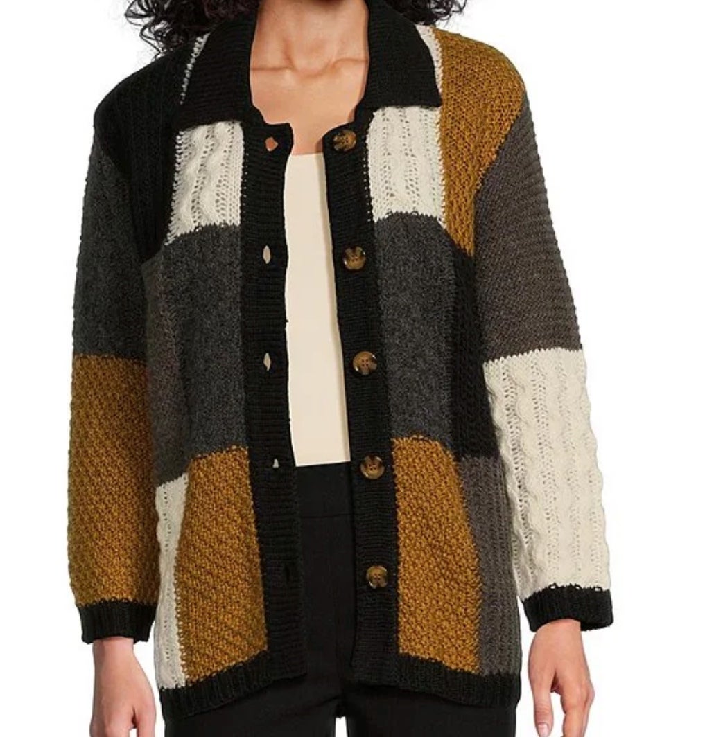 Free People Brown & Black Patterned Button Wool Sweater Cardigan newest Size Medium